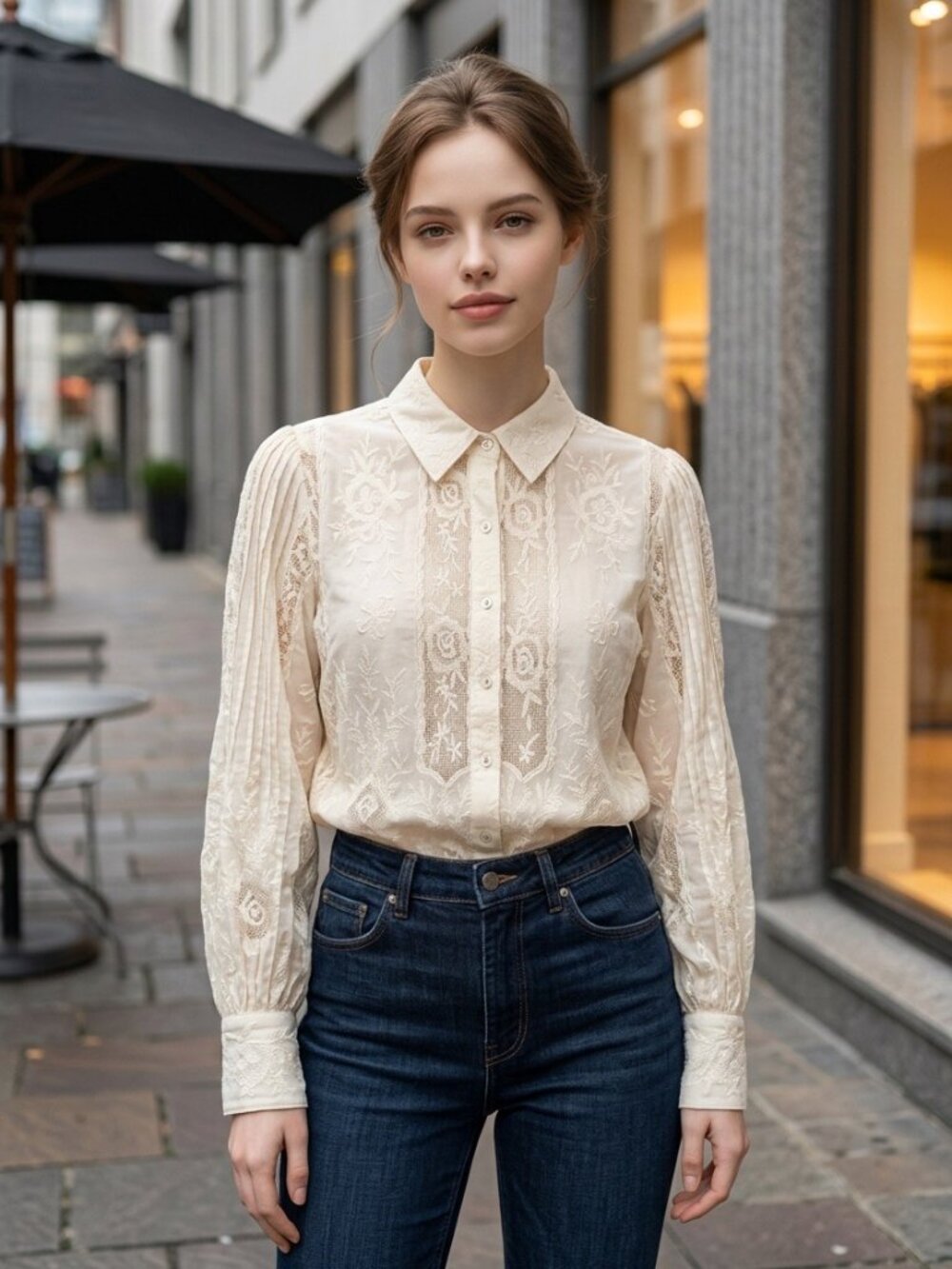 NWT Caroline Constas Ivory Embroidered Lace Blouse Top Size S